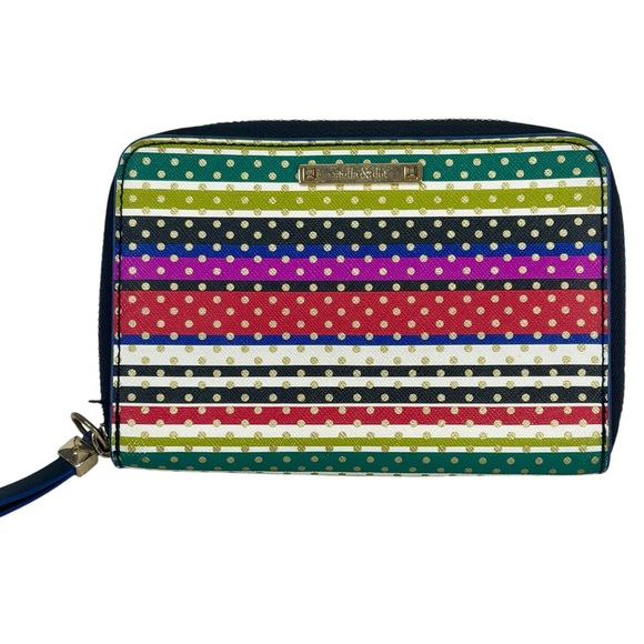 Stella & Dot Chelsea Tech Multi Colour Striped Gold Dot Polka Dot Zip Wallet - Picture 7 of 7